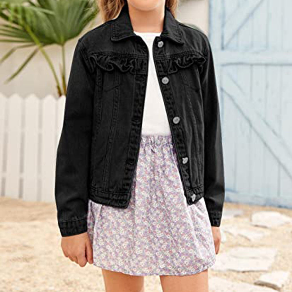 Xineppu Girl Buttons Jean Jacket Denim Pockets Basic Spring Outwear 5-14 Years Old JEC Shops LLC