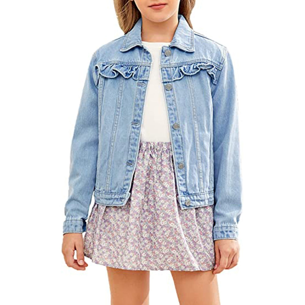 Xineppu Girl Buttons Jean Jacket Denim Pockets Basic Spring Outwear 5-14 Years Old JEC Shops LLC