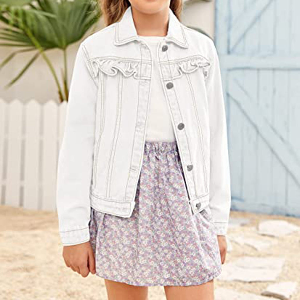 Xineppu Girl Buttons Jean Jacket Denim Pockets Basic Spring Outwear 5-14 Years Old JEC Shops LLC